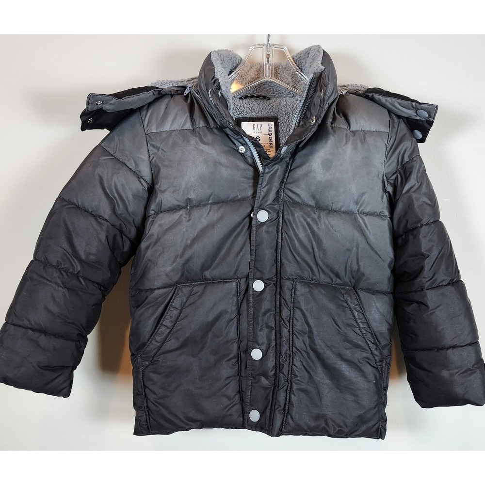 GAP Kids Cold Control Max Puffer‎ Jacket Gray Ombre Sherpa Lined Hood Size S